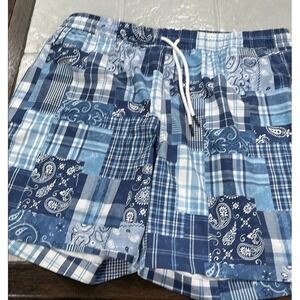 Crown & Ivy Swim Shorts Mens XL Blue Bandana Plaid Patchwork Beach Trunks